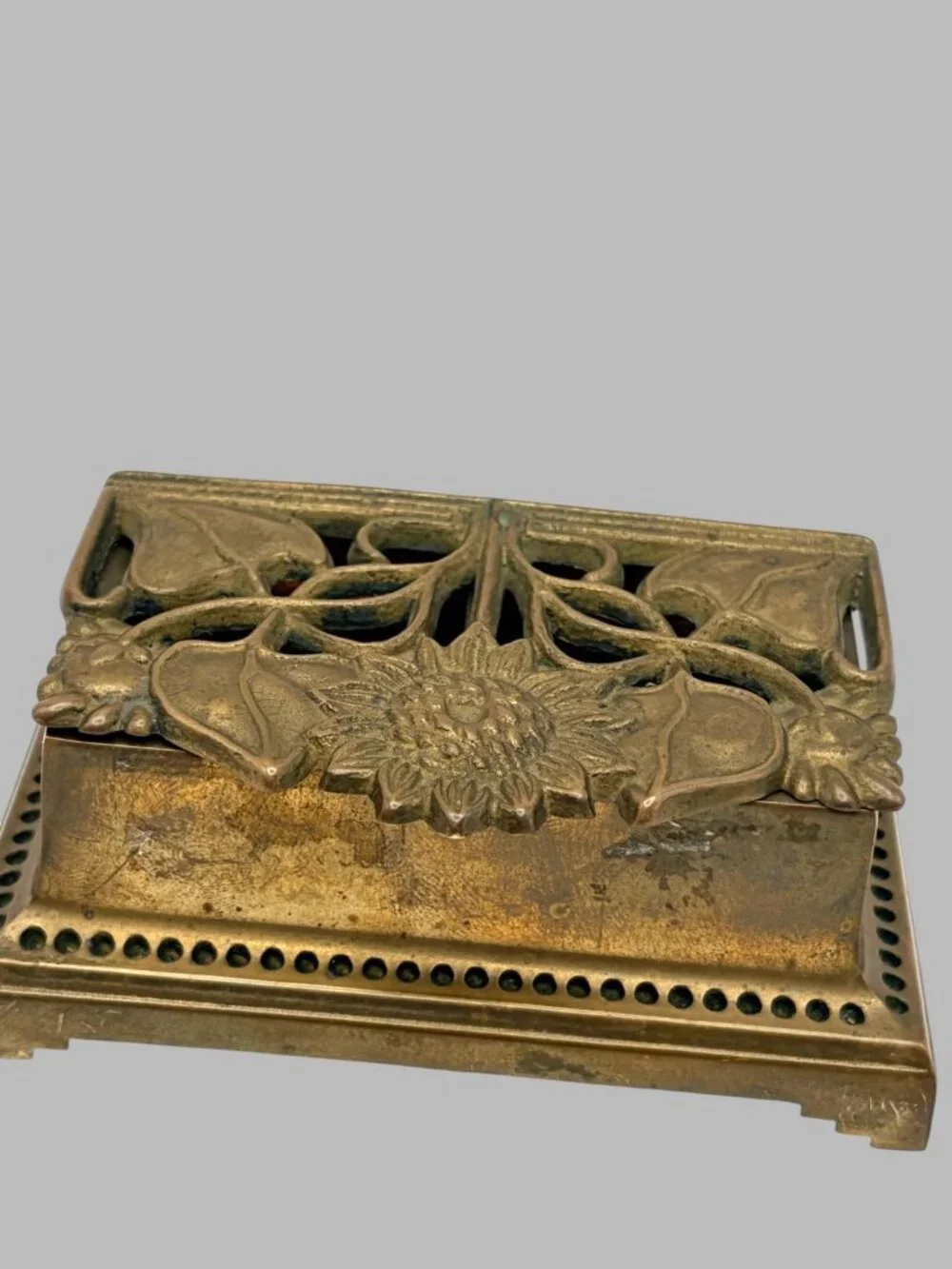 Vtg Crowning Touch Collection Brass Postage Stamp Holder Floral